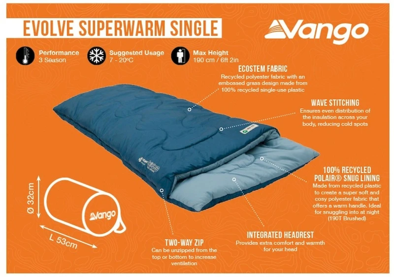 Vango Evolve Superwarm Slaapzak - Blauw - Afbeelding 9